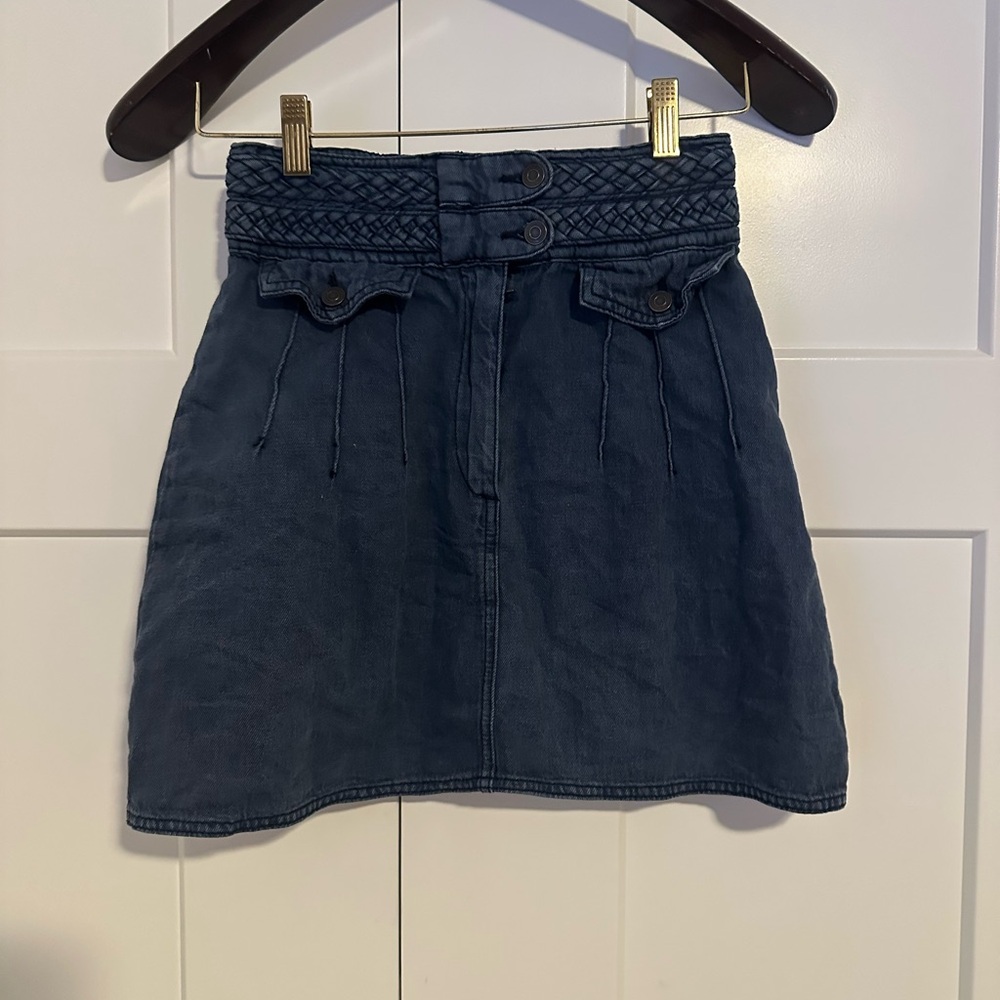 Free People Chloe Braided Waist Blue Denim Mini‎ Skirt 0